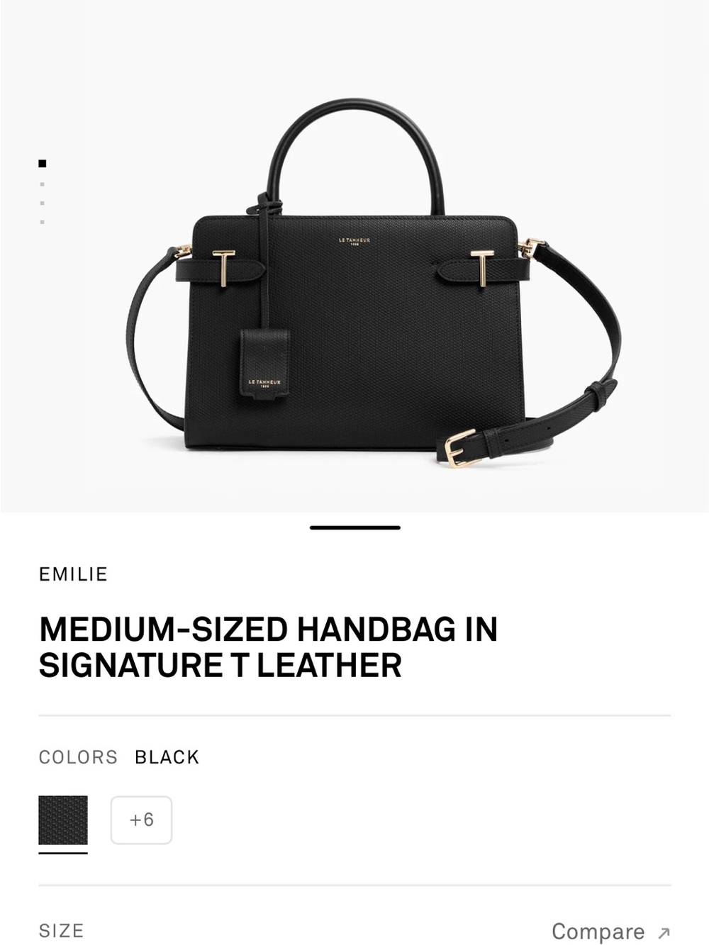 Le Tanneur Emilie Structured Black Leather Satchel with Top Handle